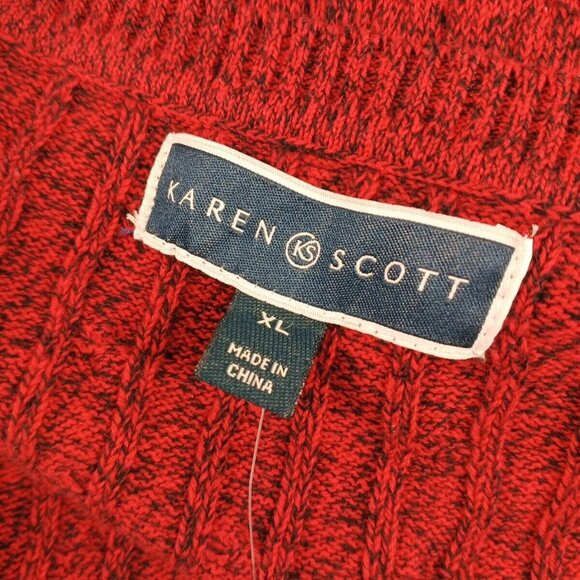 NWT KAREN SCOTT Christmas Sweater XL(16-18) Red Pullover Cable Knit 100% Cotton - Picture 9 of 11